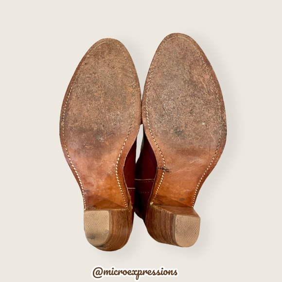 1990’s Frye Vintage Leather Pull On Red Cognac Heeled Cowboy Western Cute Bootie - Picture 11 of 13